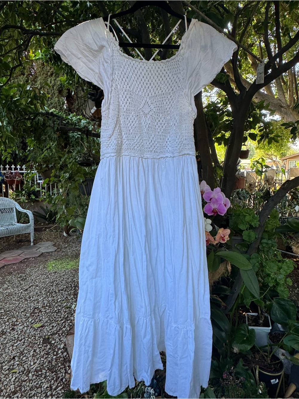 Zara White Maxi Dress with Crochet Bodice